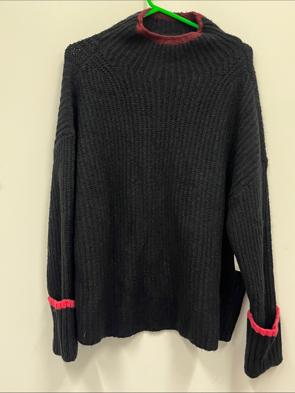 NWT Anthropologie Maeve Black Ribbed Knit Sweater with Pink Trim size 2X